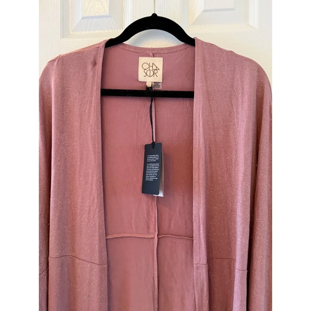 Chaser Rosebud Shimmer Kimono Cardigan M/L Open Front Draped‎ Boho NWT